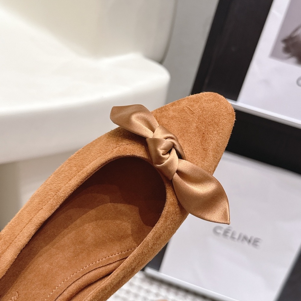 Loro Piana Suede Knot-Bow Pointed Flats in Cognac Tan - Picture 9 of 9